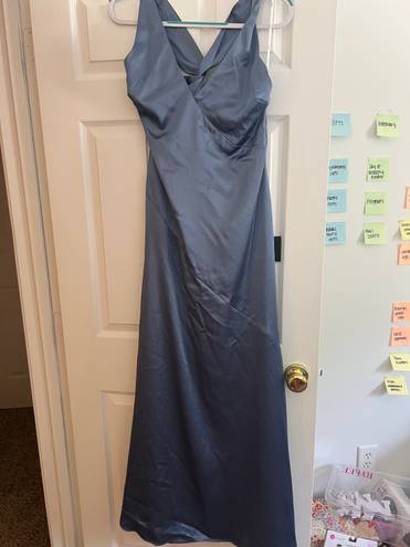 Lulus Pure Elegant Slate Blue Satin Twist Back Maxi Dress