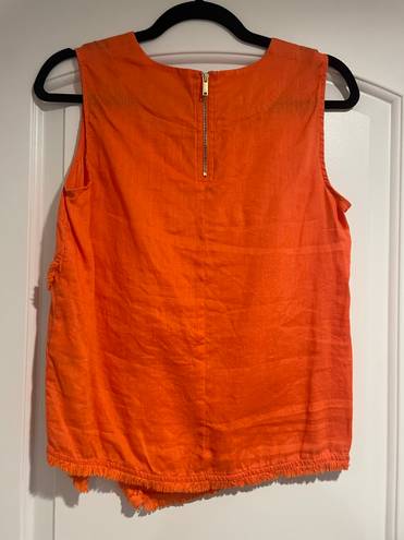 DKNY 100% Linen Orange Sleeveless Shirt Size XS