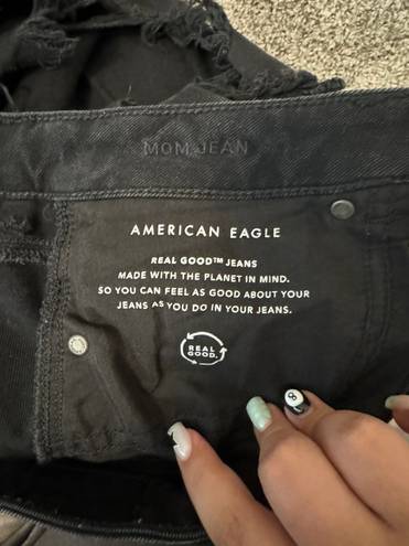 American Eagle black distressed mom jeans