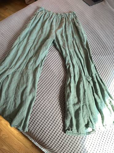 Wide Leg Linen Pants Green Size M