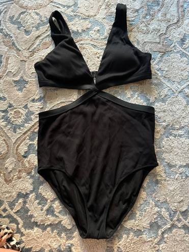 Aerie Ribbed Mix Crossover Cut Out One Piece Swimsuit L Long Black