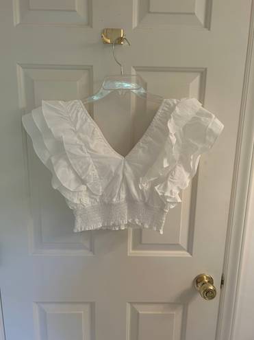 Revolve White Ruffled Crop Hailey Top