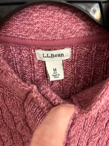 L.L.Bean Women's  Double L Mixed-Cable Knit Pink Sweater Front Cardigan Medium