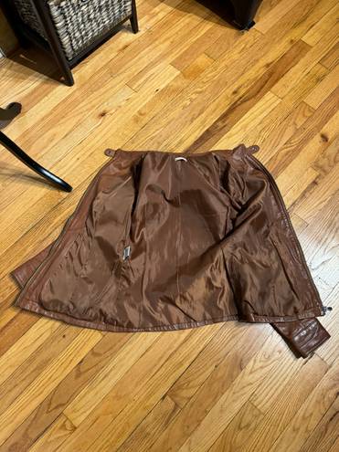 Vera Pelle Lory  ITALIAN BEAUTIFUL GENUINE LEATHER  BELTED JACKET , MADE WITH SOFT LAMBSKIN ! COLOR : BROWN DISTRESSED motorcycle Sz 42 Cognac Solofra Italy