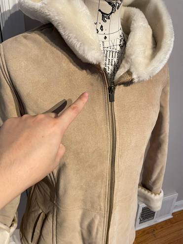 Croft & Barrow NWOT  Suede Faux Fur Hoodie Zip up teddy Leather bomber puffy puffer varsity utility boho