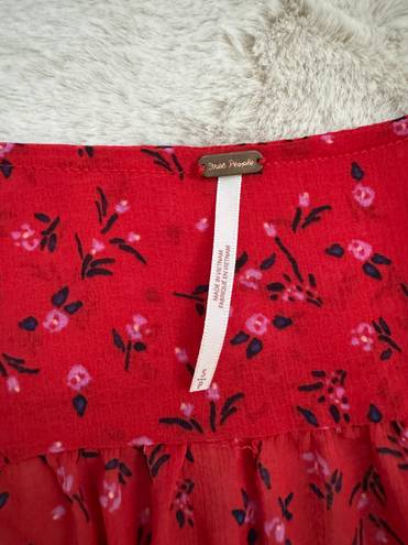 Free People NWOT  Lolita Red Floral Ruffled Crop Top