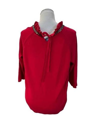 Talbots rsvp by  NWT Red Pullover Sweater Ruffle Rhinestone Keyhole Neck SZ 1XP