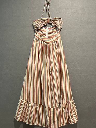 SheIn multi color striped cutout stomach ruffle maxi dress small