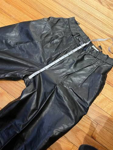 Oleg Cassini Vintage Leather Trousers Pleated Pinstripe High Waist Culottes Skinny Slim Pants Rave Goth