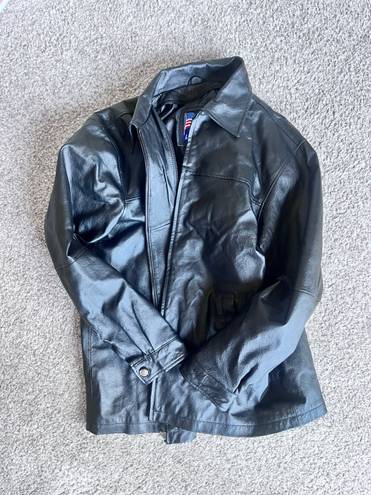 Black Oversized Leather Jacket Size M