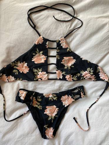 O'Neill Black And Floral Bathing Suit Set