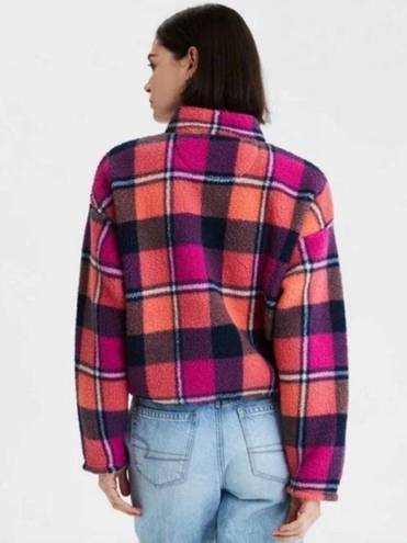 American Eagle  Plaid Crop Teddy Sherpa Fleece Jacket M