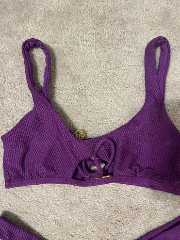 Luli Fama Purple Ocean Scoop Neck cut out top and bottom bathing suit set by -new