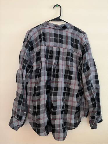 Style & Co Boyfriend Black Gray Red Plaid Sparkle Plaid Button Down Shirt XL