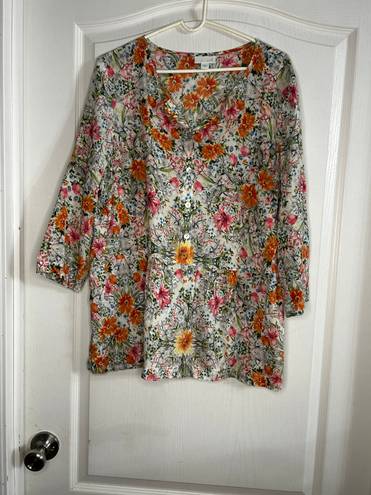 J.Jill  Drop Waist Spring Floral Blouse Size Small.  2763