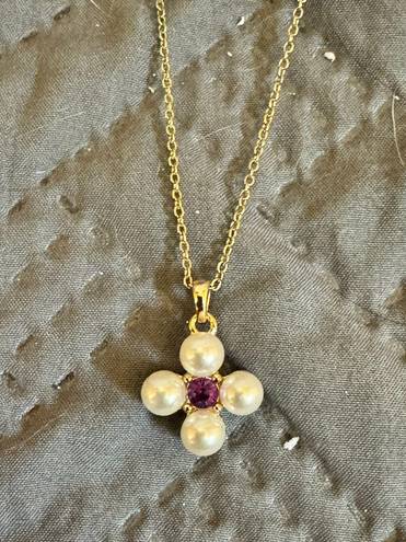 Gold Pearl Necklace With Purple Diamond