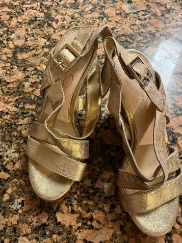 Jessica Simpson Gold cork wedges 