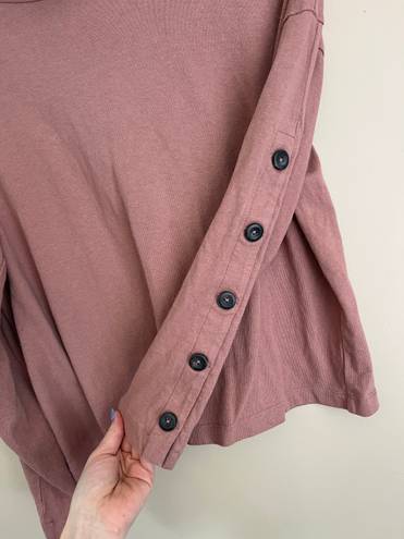 Madewell Button Sleeve Turtleneck Sweatshirt Mauve