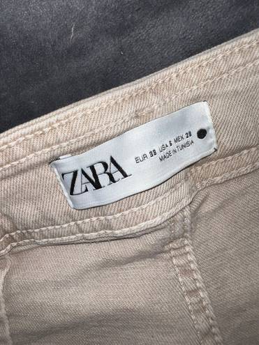 ZARA Marine Straight High Rise Jeans in Sand/Brown