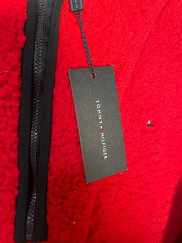 Tommy Hilfiger New  Fluffy Hooded Sherpa Fleece 1/4 Zip Jacket Pullover XL Red