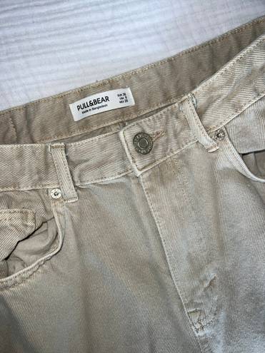 Pull & Bear  high waisted straight leg dad jeans in Beige 