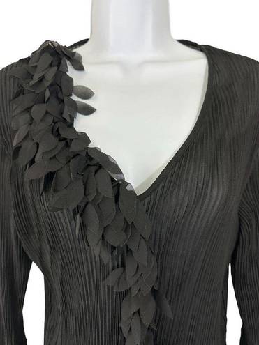 Petal JAIPUR Womens SZ L Sheer Autumn  Scrunch Long Sleeve Pleated Blouse Black