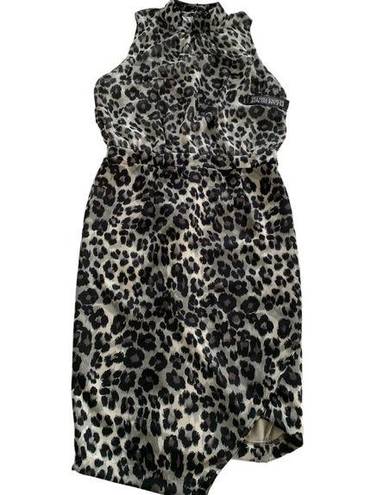 Krass&co New York  Dress Womens Medium Black Tan Animal Cheetah Sleeveless Mock Neck