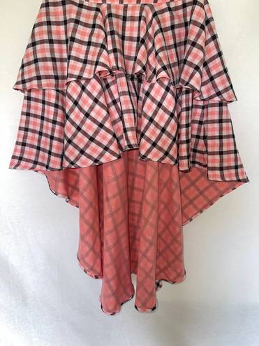 Coral Plaid High Low Skirt Pink