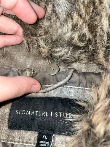 Signature Studio Faux Leather Jacket with Faux Fur Neck Size XL