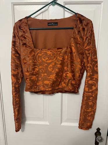 On Twelfth  Orange Velvet Long Sleeve Top