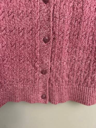 L.L.Bean Women's  Double L Mixed-Cable Knit Pink Sweater Front Cardigan Medium