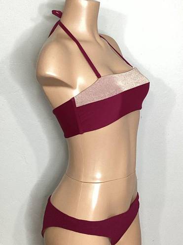 PilyQ New.  plum and rose metallic bandeau top. M-top/S-bottoms