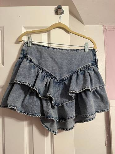 Francesca's Francesca’s Denim Ruffle Mini Skirt