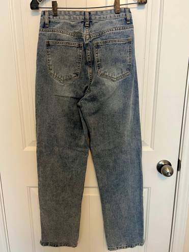 Pretty Little Thing Petite Mid Blue Wash Split Hem Jeans