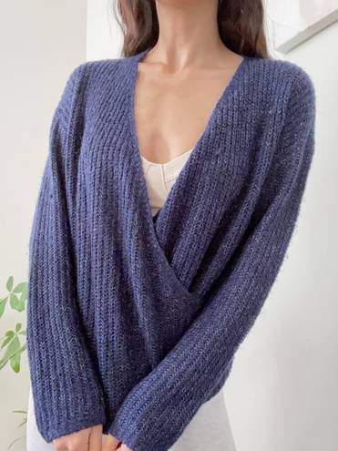 Forever 21 Blue Wrap Crossover Knit Jumper Sweater