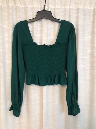 BP Evergreen Smocked Cropped Peplum Top