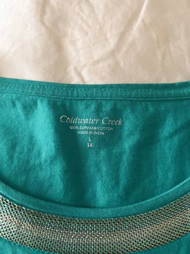 Coldwater Creek Gold Collar Teal Short Sleeve Top Size Large