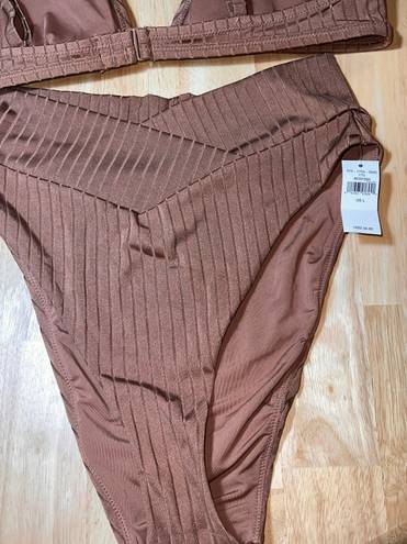 Aerie Large 2 Piece  Ribbed Shine Crossover High Cut Cheeky Bikini Top & Bottom