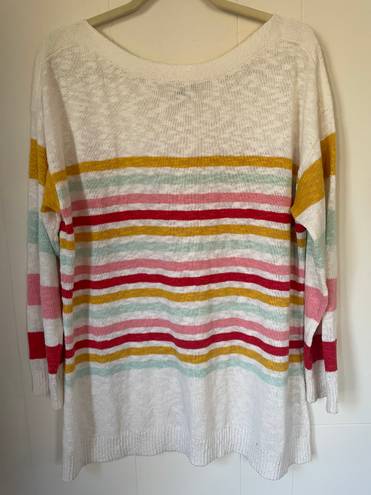 Talbots Plus Boatneck Sweater 3/4 sleeve cream rainbow stripe Women’s size 1X