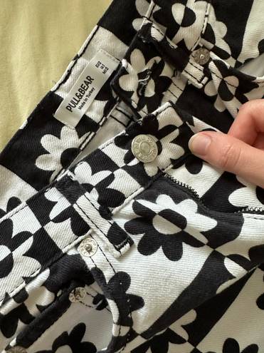 Pull & Bear Black And White Flower Checker Pants