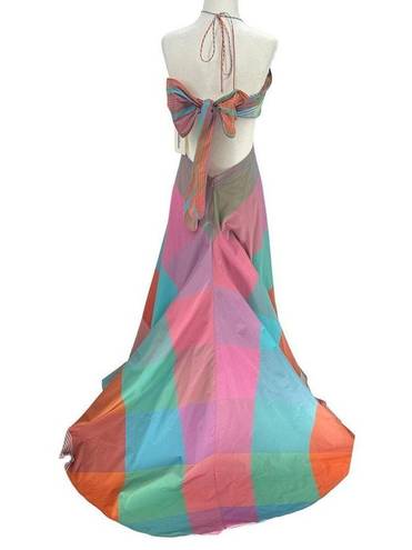 Alexis  Dusana Georgette Color Block Cut Out Bow‎ Back Maxi Dress Gown Size Small