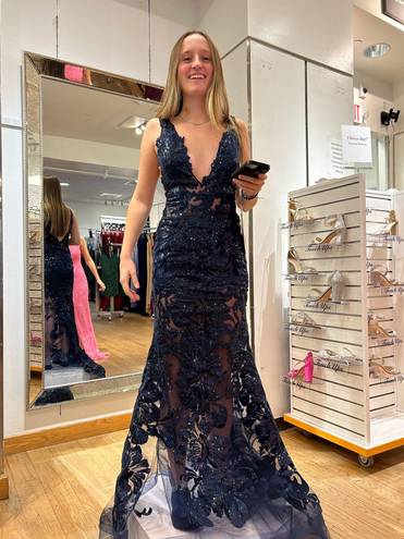 Jovani Sleeveless Sequin Prom Dress Navy.