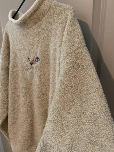 Oversized Cat Sweatshirt Tan Size XL