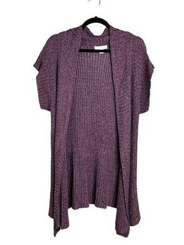 Coldwater Creek  Linen Rayon Open Short Sleeve Knit Cardigan Purple S