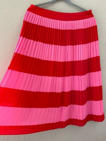 J.Crew  Factory Red & Pink Pleated Midi Skirt Striped | 10