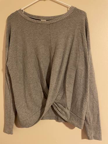 Paper Crane Women’s Gray  Waffle-Knit Long Sleeve Shirt