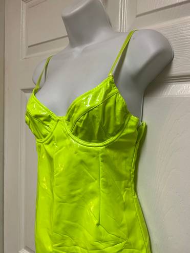 Tic Toc Lime Vinyl Open Back Underwire Mini Dress