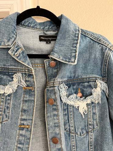 Pretty Little Thing Semi Cropped Distressed Jean Jacket