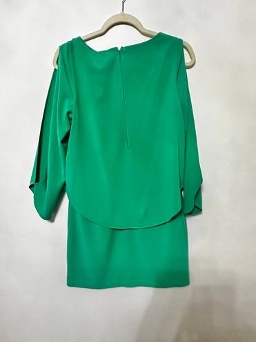 Halston Heritage Cape slit sleeve boatneck fitted open back crepe dress