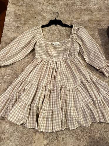 American Threads Tan/White Gingham Dress